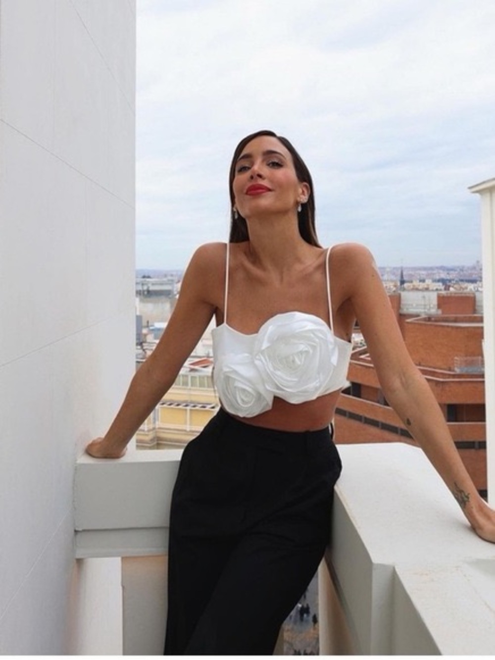 Zara White Floral Appliqué Camisole Crop Top